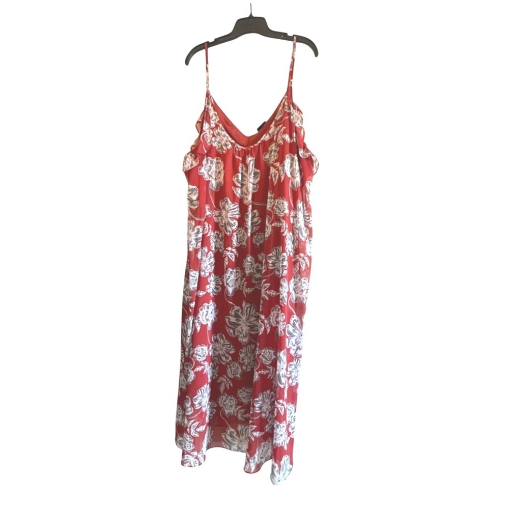 Who What Wear Coral Red Floral Print Maxi Dress Spaghetti Strap‎ Size 3X